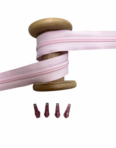 Endlosreißverschluss - Band 5 mm -  + 4 Zipper (Altrosa) - Rosa