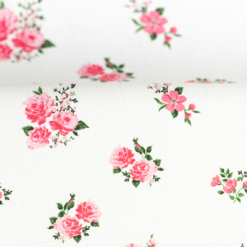 Preview: Baumwolle - Rosen - Klein - Weiß