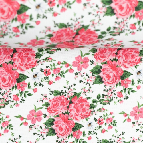 Preview: Baumwolle - Rosen - Weiß