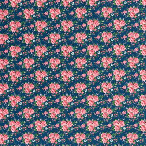 Baumwolle - Rosen - Blau