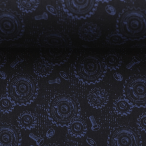 Preview: Swafing Baumwolle Webware - Happy Metal by Steinbeck - Zahnräder/Schrauben