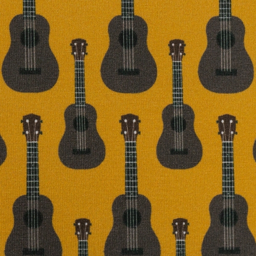 Swafing Sweat French Terry - Retro - Gitarre Gelb - Reststück ca. 130 cm