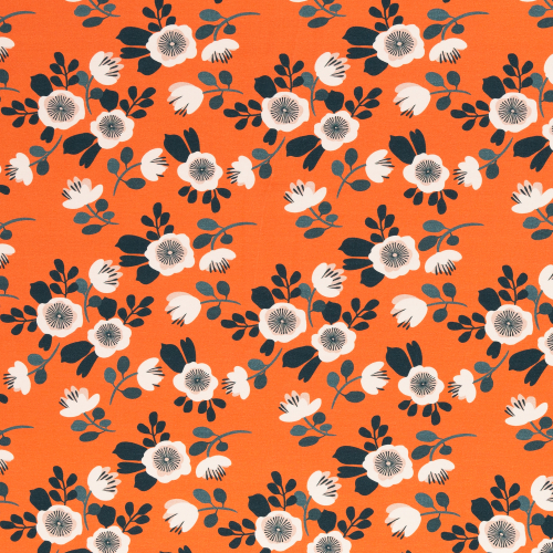 Jersey Retro Blumen - Orange - Reststück ca. 175 cm