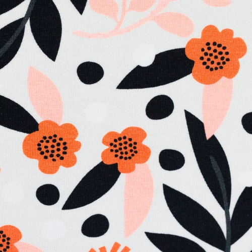 Jersey Retro Blumen - Weiß