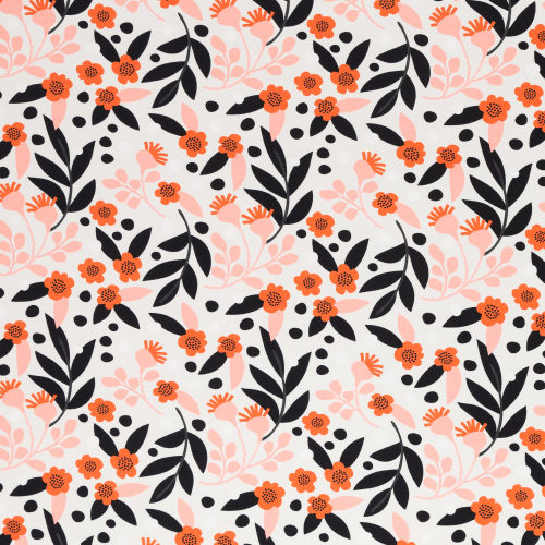 Jersey Retro Blumen - Weiß