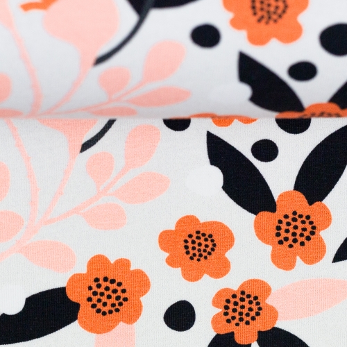 Jersey Retro Blumen - Weiß