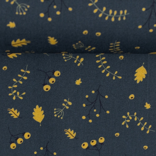 Preview: Swafing Baumwolle Webware - Jule - Blätter - Dunkelblau