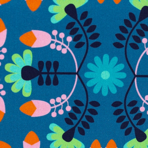 Preview: Baumwolle - Samba by Jjolijou - Blumen - Dunkeltürkis