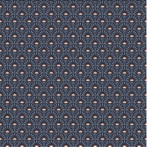 Preview: Baumwolle Popeline Retro Grafikblumen - Blau - Reststück ca. 135 cm