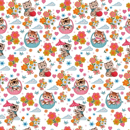 Jersey Digital Fiona Hewitt - Kittens in Baskets - White