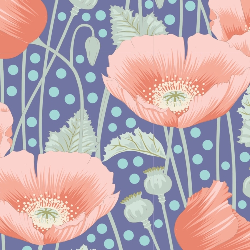 Tilda Patchwork Stoff Baumwolle - Gardenlife - Poppies Blue