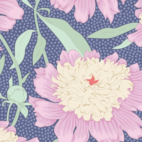 Tilda Patchwork Stoff Baumwolle - Gardenlife - Bowl Peony Blue