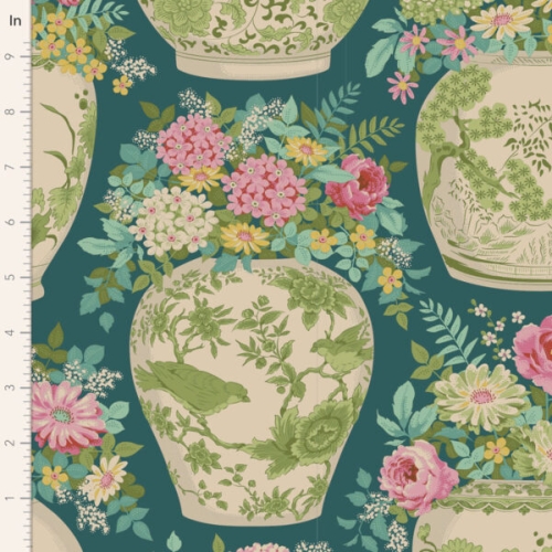 Tilda Patchwork Stoff Baumwolle - Chic Escape Flowervase Petrol