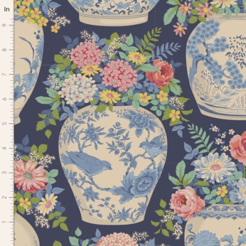 Tilda Patchwork Stoff Baumwolle - Chic Escape Flowervase Navy Blue