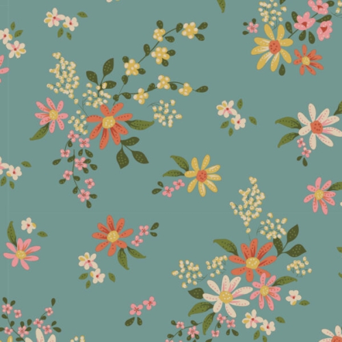 Tilda Patchwork Stoff Baumwolle - Daisyfield Teal
