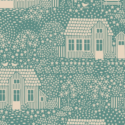 Tilda Patchwork Stoff Baumwolle - Hometown - My Neighborhood Teal