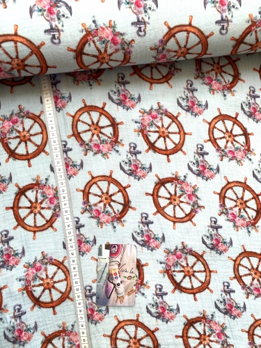 Preview: Musselin Baumwolle - Boho-Anker - Blau