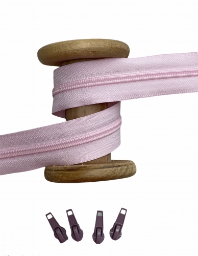 Endlosreißverschluss - Band 5 mm -  + 4 Zipper (Erikaviolett) - Rosa