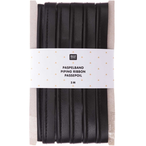 RICO DESIGN Paspelband  1CM X 3M - KUNSTLEDER- Schwarz
