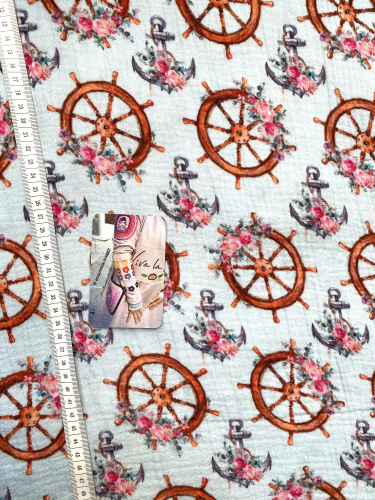 Preview: Musselin Baumwolle - Boho-Anker - Blau