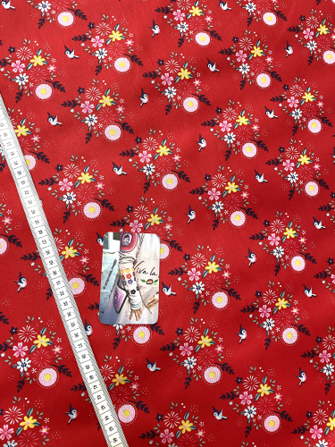 Preview: Baumwolle Fiona Hewitt - POPLIN - BIRDY FLOWER - Rot