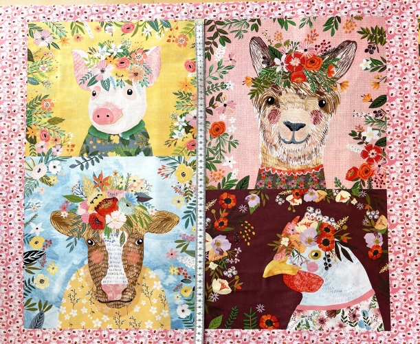 Preview: Patchwork Baumwolle - Panel Boho Farm Pets