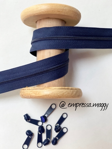 Endlosreißverschluss - Band 3 mm - Marine + 4 Zipper