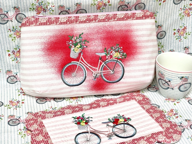 Täschchen - Fahrrad - Streifen Rosa