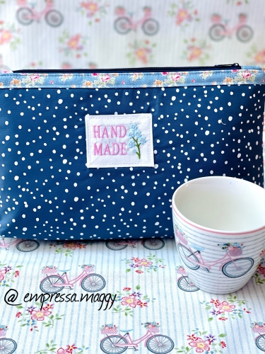 Preview: Täschchen - Fahrrad - Blaue Punkte