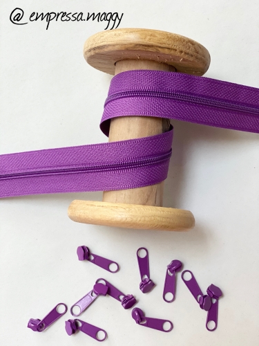 Endlosreißverschluss - Band 3 mm - Violett + 4 Zipper