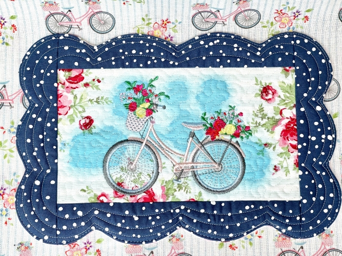Fahrrad Mug Rug - gequiltetes Platzdeckchen - Blue
