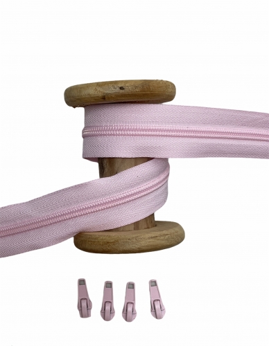 Endlosreißverschluss - Band 5 mm -  + 4 Zipper - Rosa