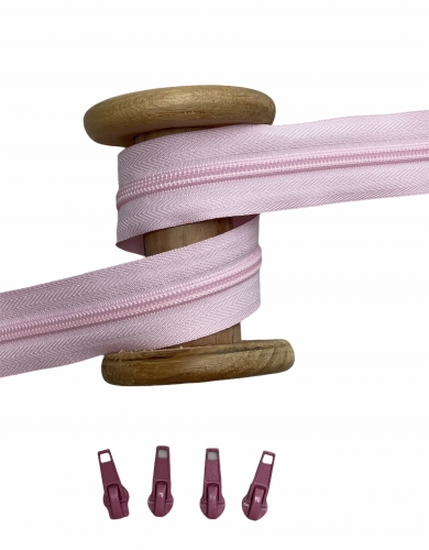 Endlosreißverschluss - Band 5 mm -  + 4 Zipper (Altrosa) - Rosa