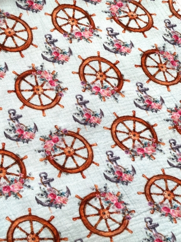 Musselin Baumwolle - Boho-Anker - Blau