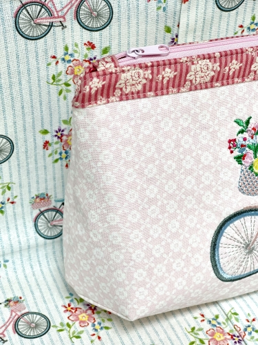 Preview: Täschchen - Fahrrad - Blümchen Rosa