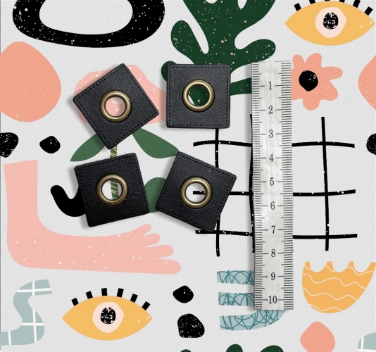 Patch (Quadrat) mit Öse Messing - Schwarz