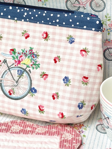 Preview: Täschchen - Fahrrad - Rosa Vichy Flowers