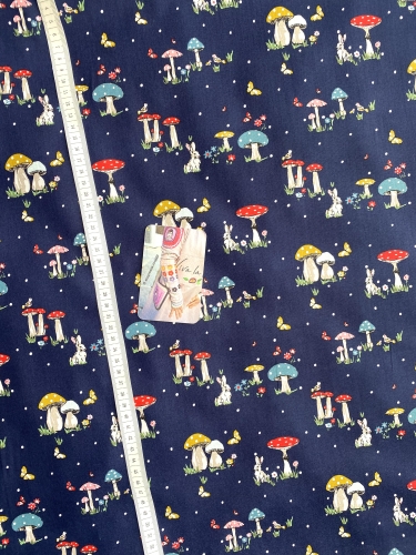 Preview: Baumwolle  POPLINE -  MUSHROOM VILLAGE - NAVY