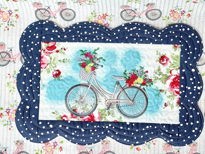 Fahrrad Mug Rug - gequiltetes Platzdeckchen - Blue