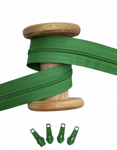 Endlosreißverschluss - Band 5 mm -  + 4 Zipper - Grün