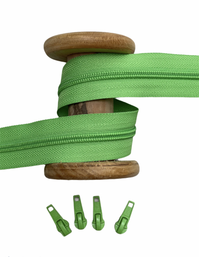 Endlosreißverschluss - Band 5 mm -  + 4 Zipper - Apfel