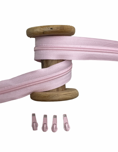 Endlosreißverschluss - Band 5 mm -  + 4 Zipper - Rosa