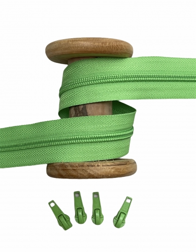 Endlosreißverschluss - Band 5 mm -  + 4 Zipper - Apfel