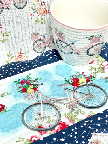 Fahrrad Mug Rug - gequiltetes Platzdeckchen - Blue
