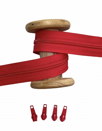 Endlosreißverschluss - Band 5 mm -  + 4 Zipper - Rot