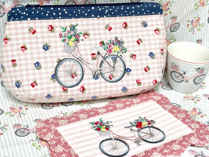 Täschchen - Fahrrad - Rosa Vichy Flowers
