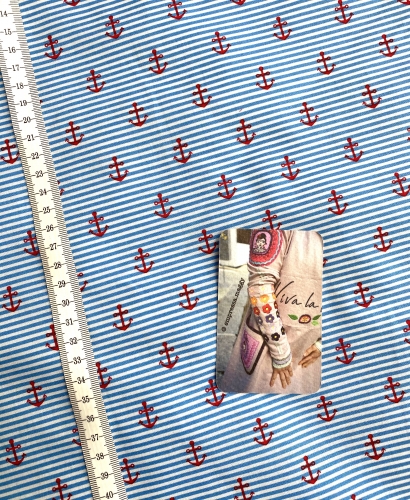 Preview: Baumwolle - Rote Anker - Hellblau