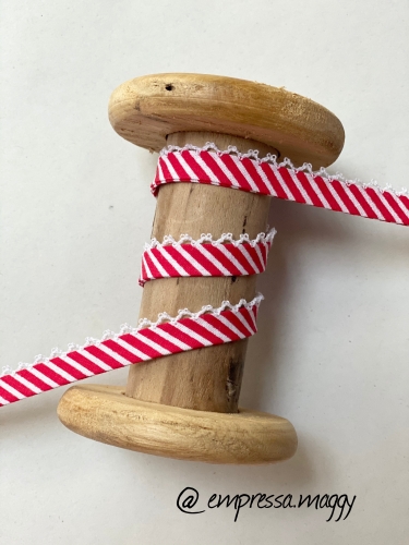 Schrägband mit Häkelborte - Rot/Weiß gestreift