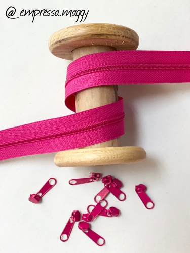 Endlosreißverschluss - Band 3 mm - Pink + 4 Zipper