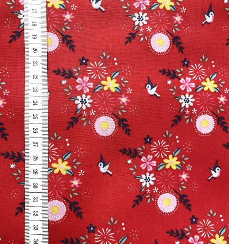 Preview: Baumwolle Fiona Hewitt - POPLIN - BIRDY FLOWER - Rot